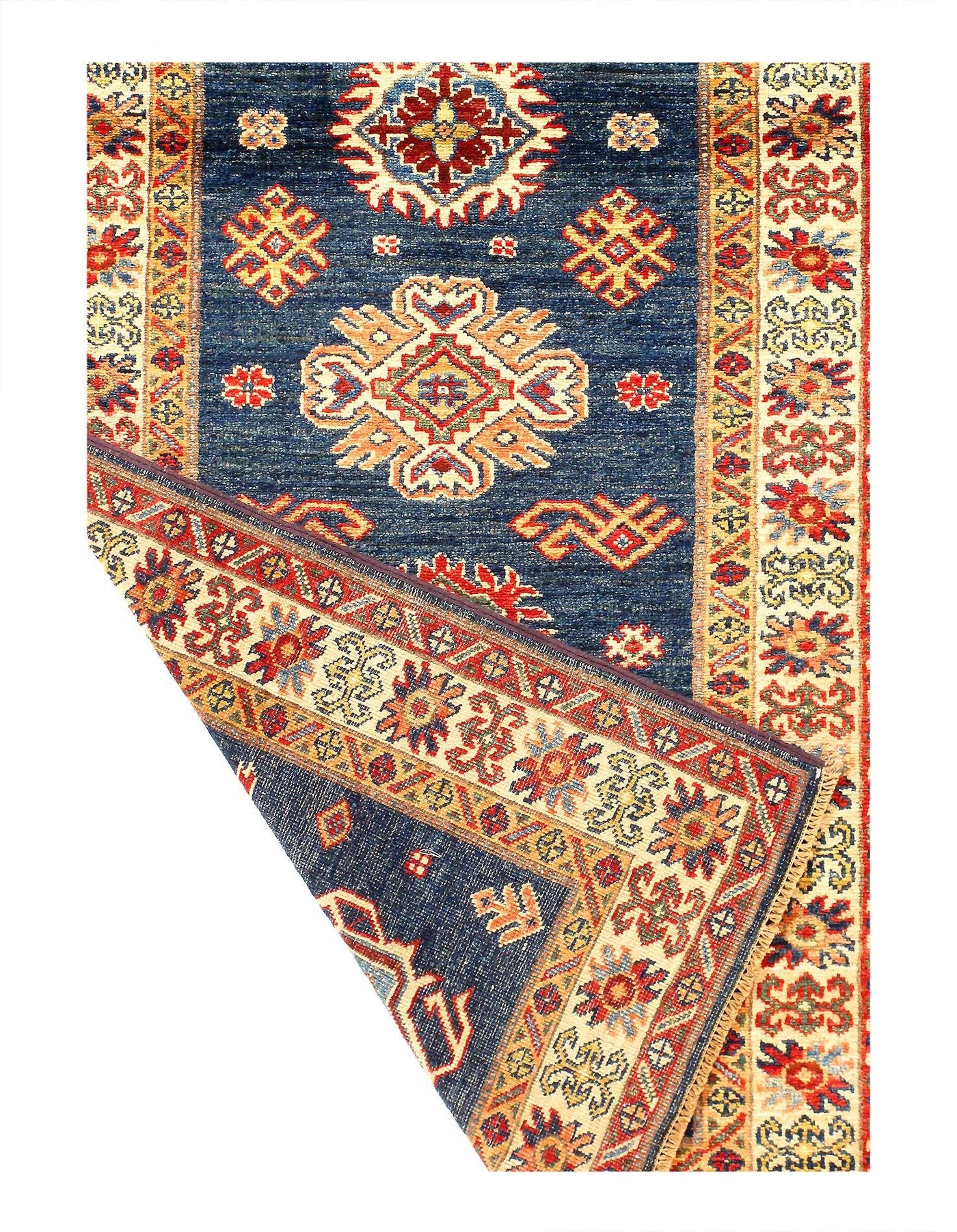 Canvello Navy Blue Super Kazak Lamb's Wool Runner - 2'8" X 13'3" - Canvello