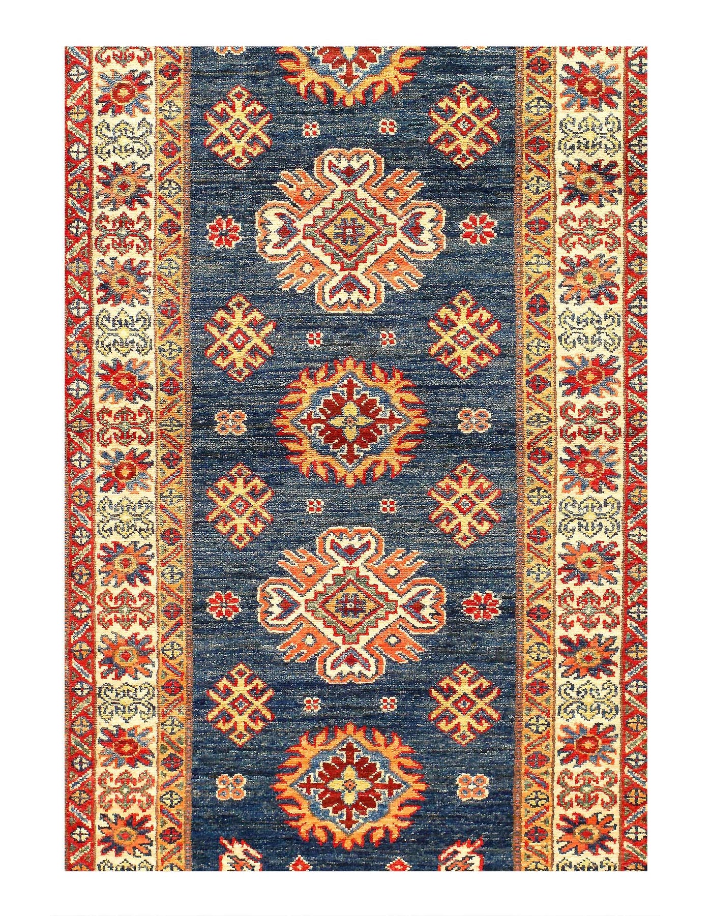 Canvello Navy Blue Super Kazak Lamb's Wool Runner - 2'8" X 13'3" - Canvello