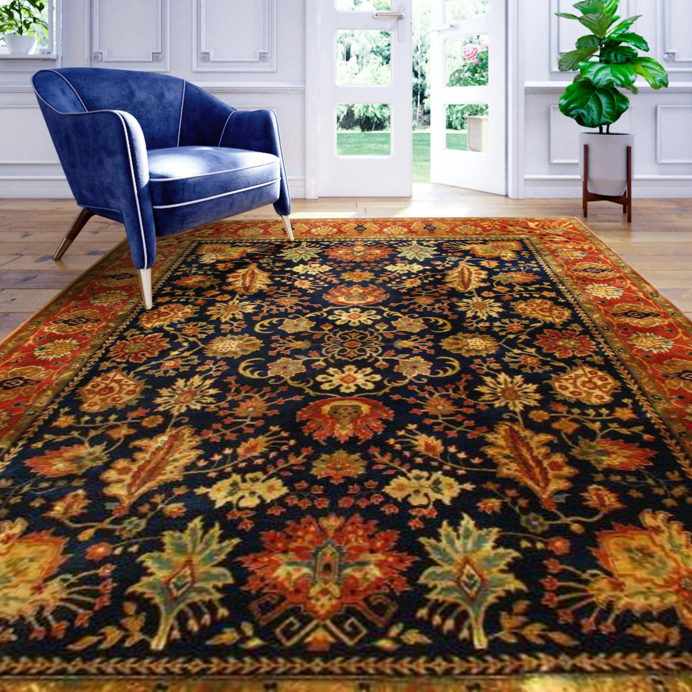 Canvello Navy Blue Tabriz Design Rug - 8' X 10' - Canvello