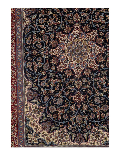 Canvello Navy Enteshari Korker Wool & Silk Rug - 3'5" X 5' - Canvello