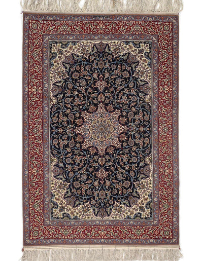 Canvello Navy Enteshari Korker Wool & Silk Rug - 3'5" X 5' - Canvello