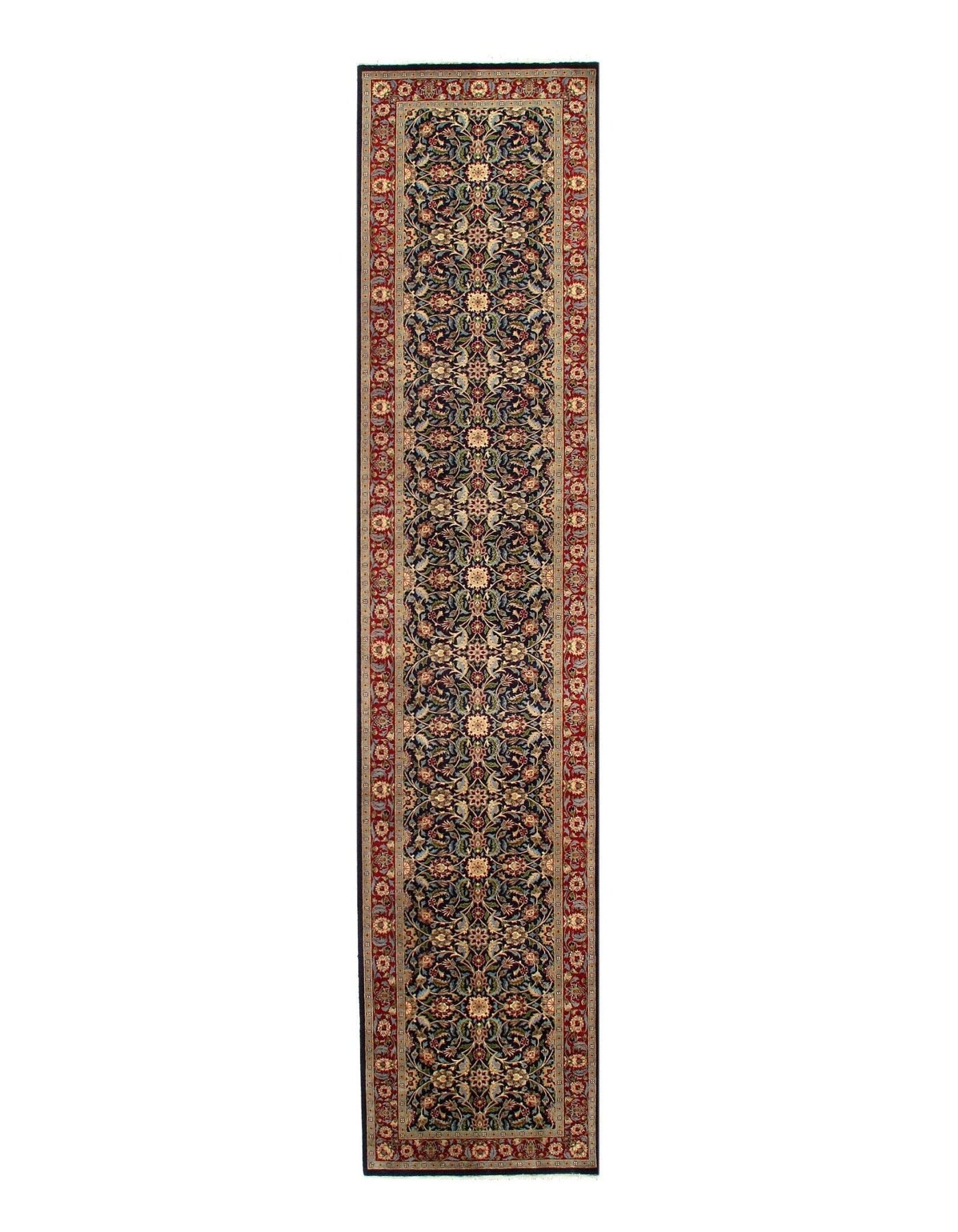 Canvello Navy Fine Hand Knotted Tabriz runner 2'7'' X 12'4'' - Canvello