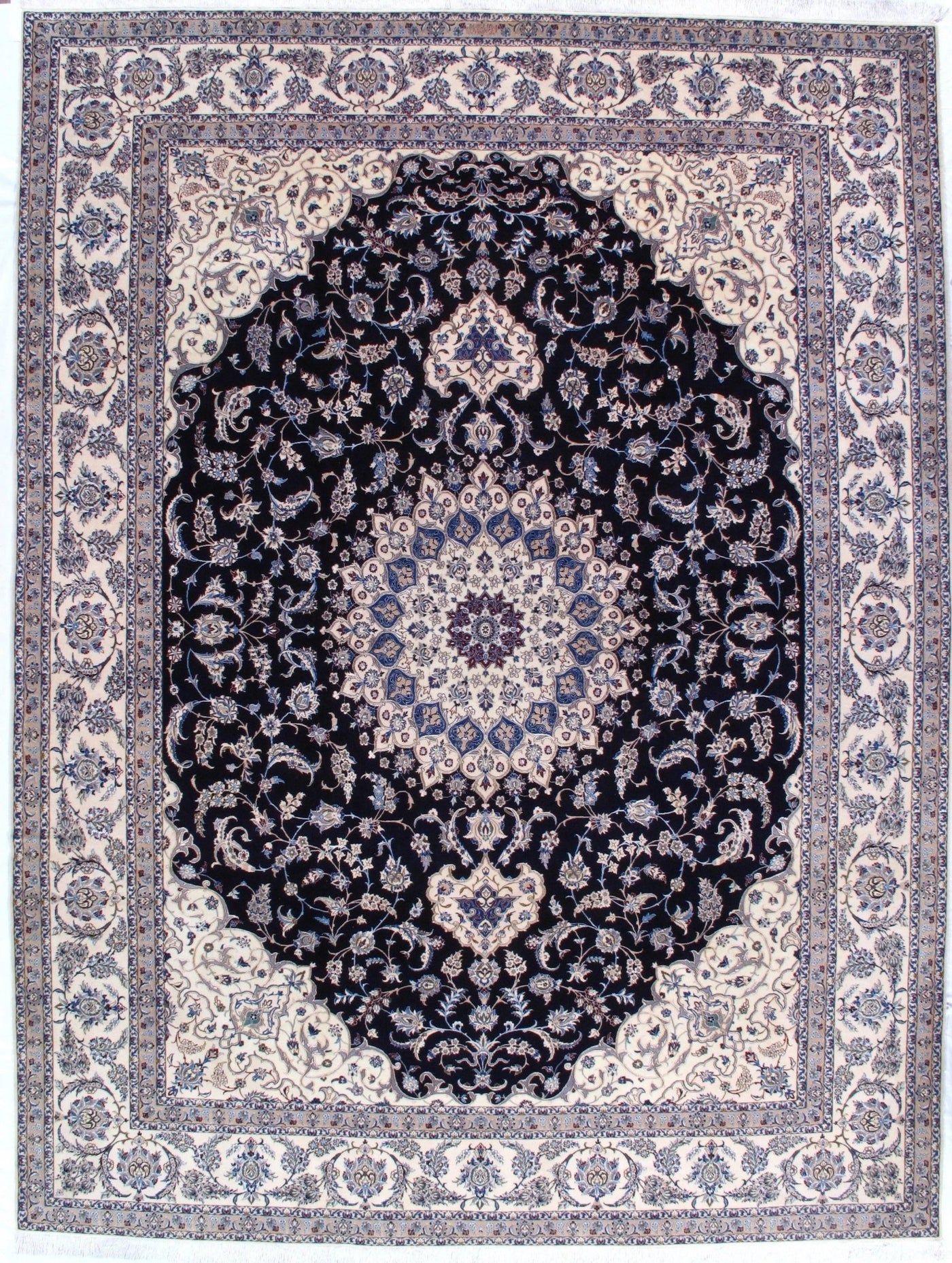 Canvello Navy Habibian Nain silk & wool 6L Rug - 10' X 13'3'' - Canvello