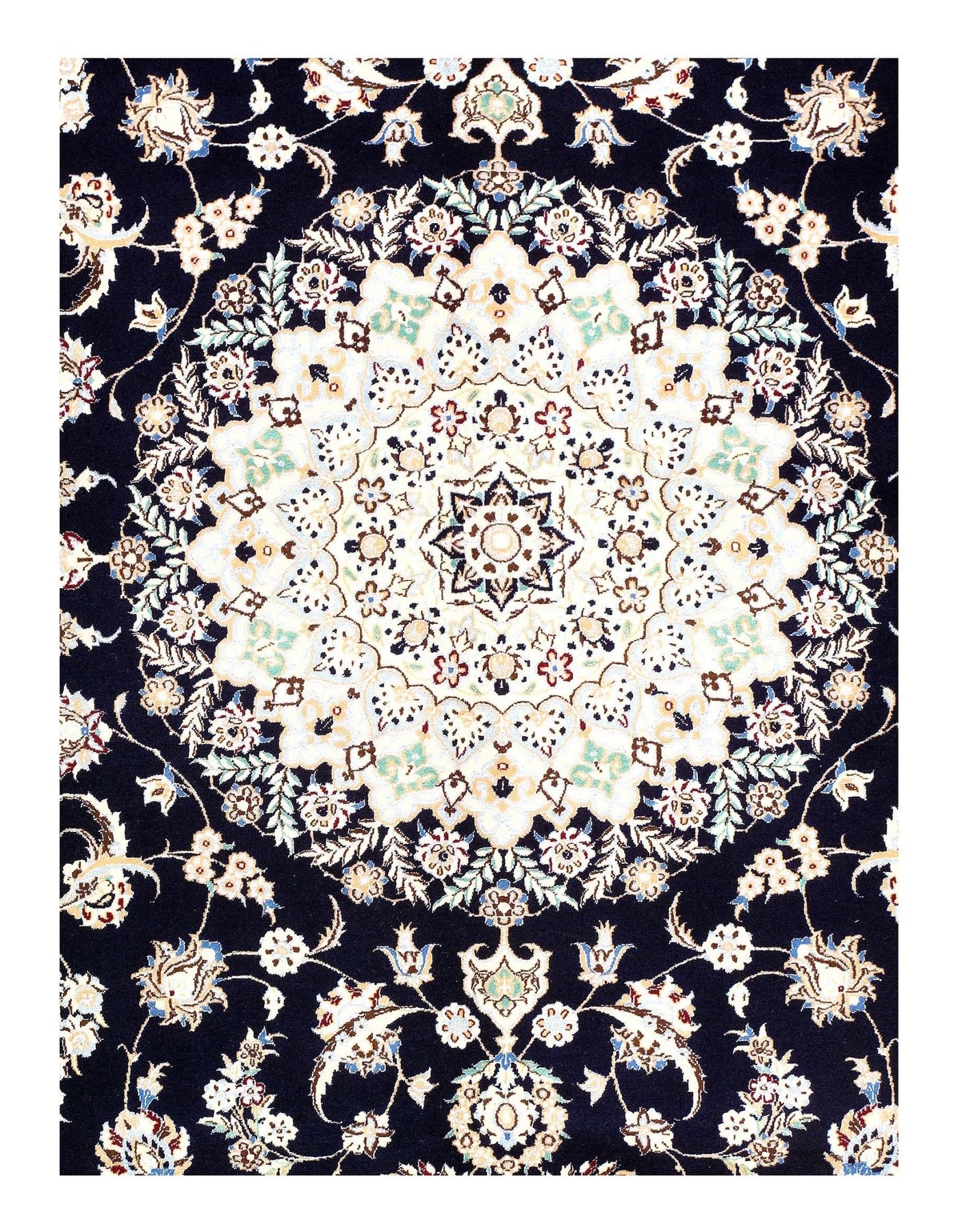 Canvello Navy Habibian Nain silk & wool 6L Rug - 6'11''x 8'2'' - Canvello