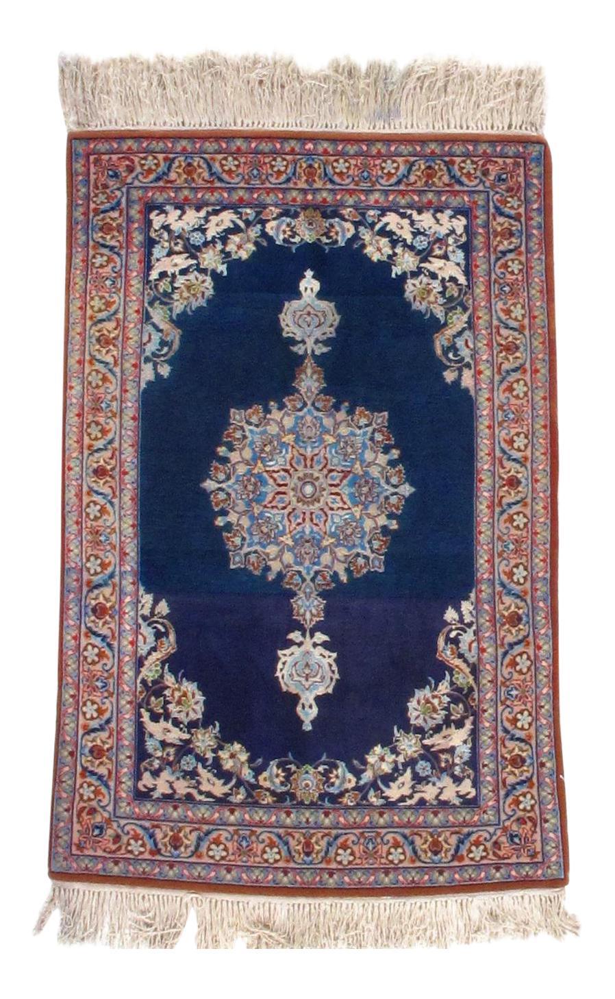 Canvello Navy Silkroad Isfahan Modern Silk Rug - 2'2'' X 3'4'' - Canvello