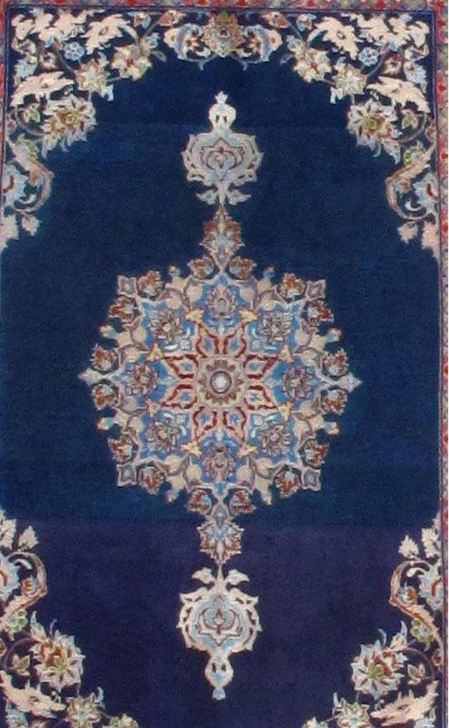 Canvello Navy Silkroad Isfahan Modern Silk Rug - 2'2'' X 3'4'' - Canvello