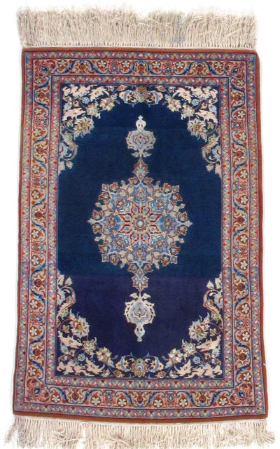 Canvello Navy Silkroad Isfahan Modern Silk Rug - 2'2'' X 3'4'' - Canvello