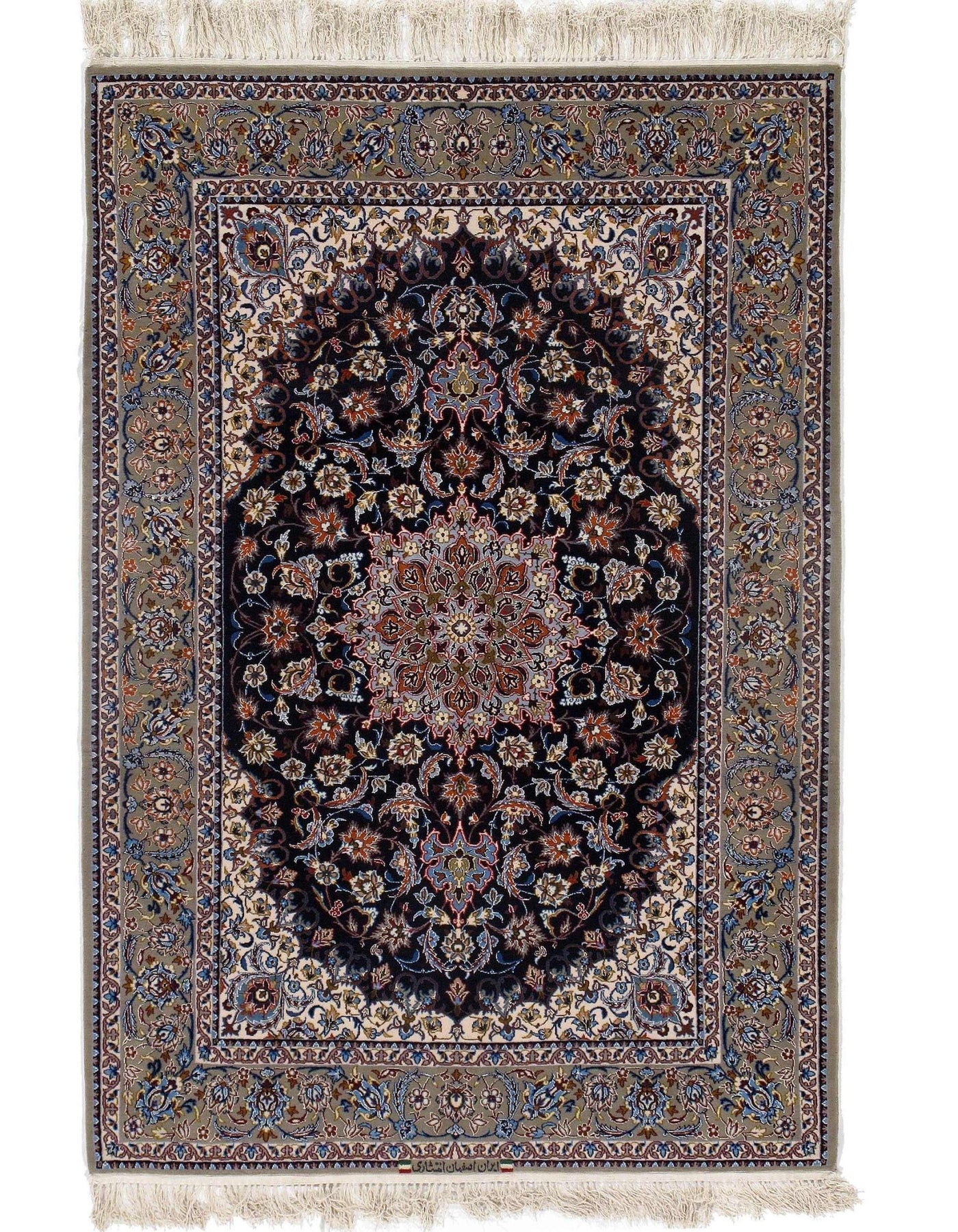 Canvello Navy Silkroad Isfahan silk & wool Rug - 3'6" X 5'6" - Canvello