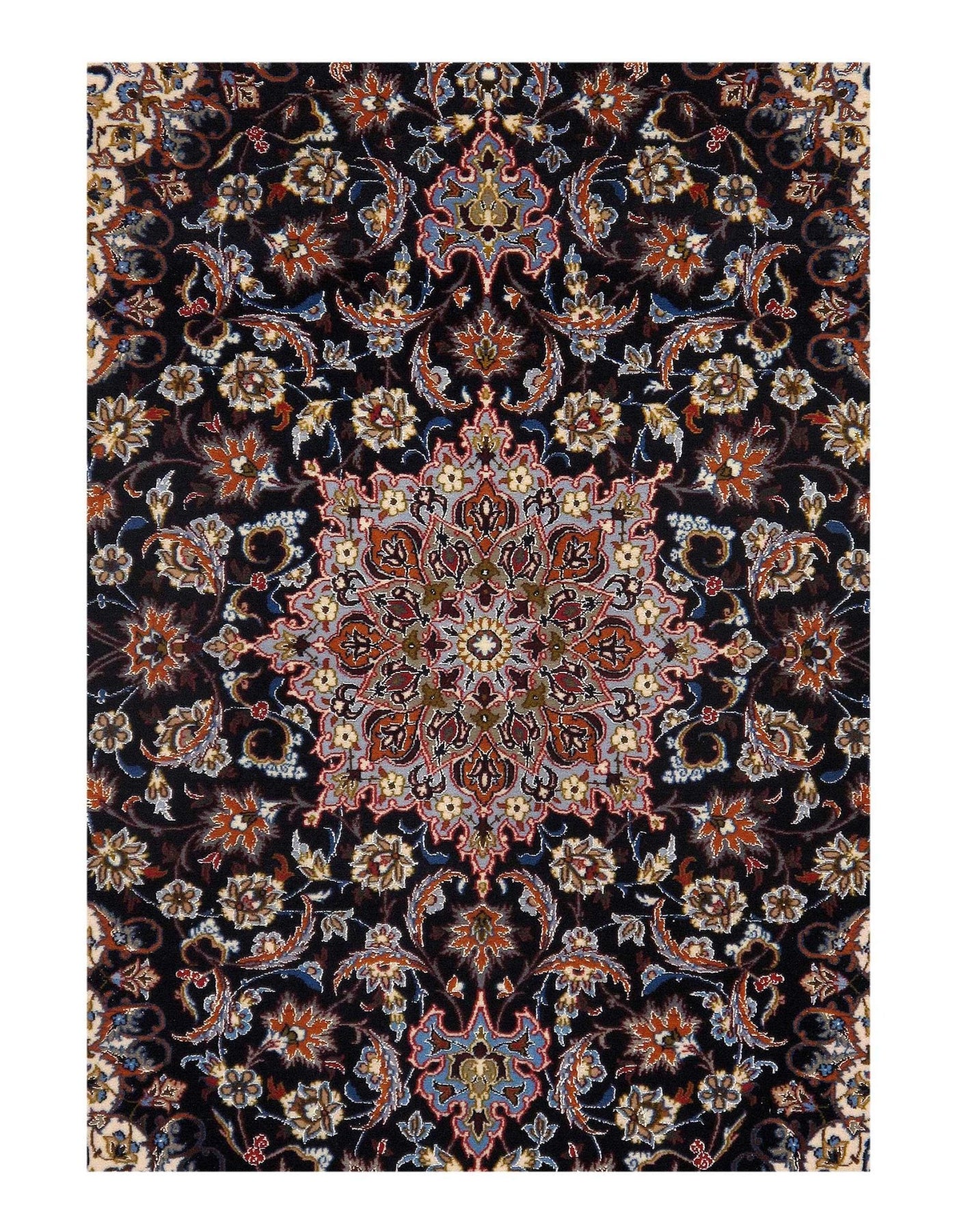 Canvello Navy Silkroad Isfahan silk & wool Rug - 3'6" X 5'6" - Canvello