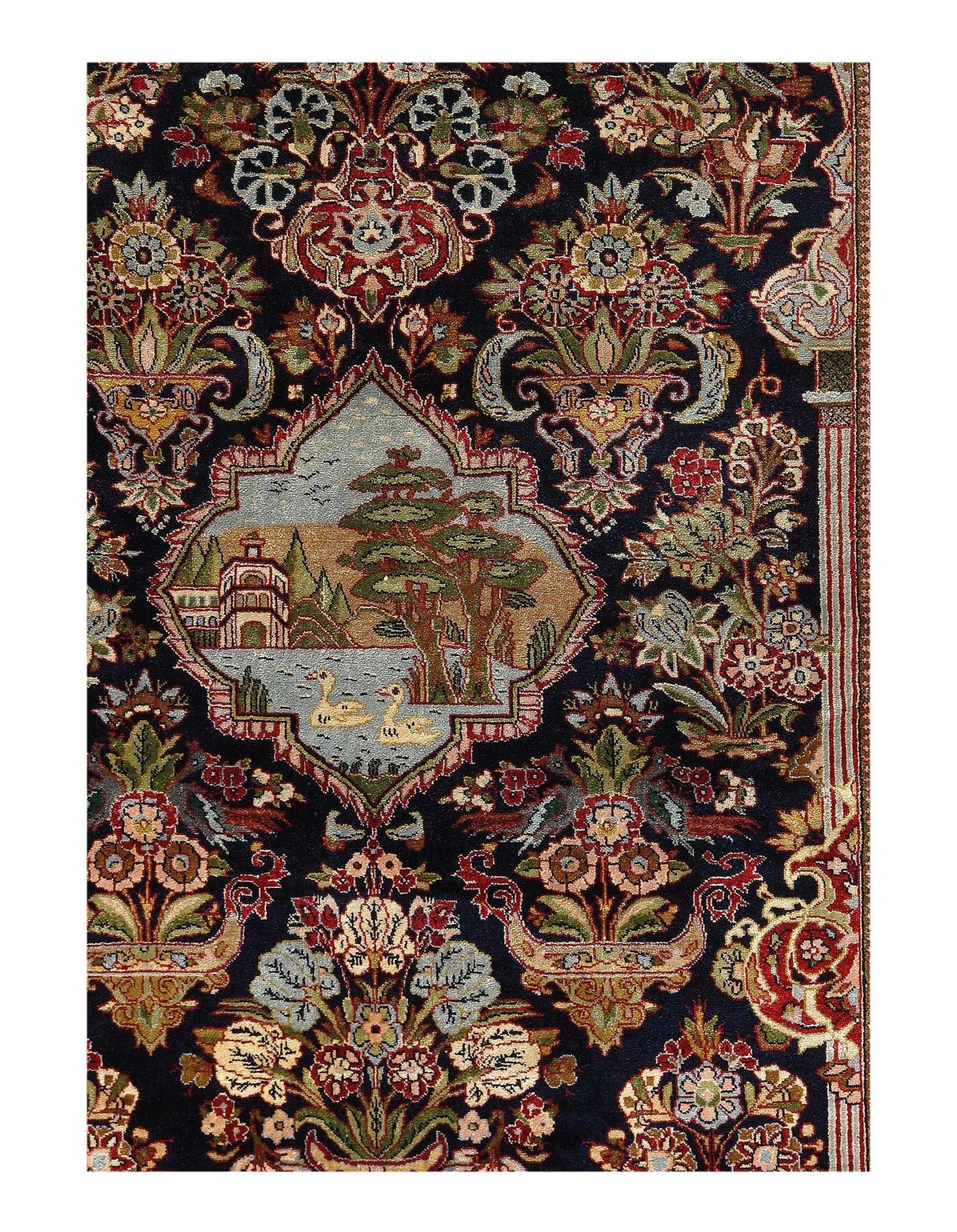 Canvello Navy Silkroad Kashan Oriental Silk Rug - 3'4'' X 5'3'' - Canvello