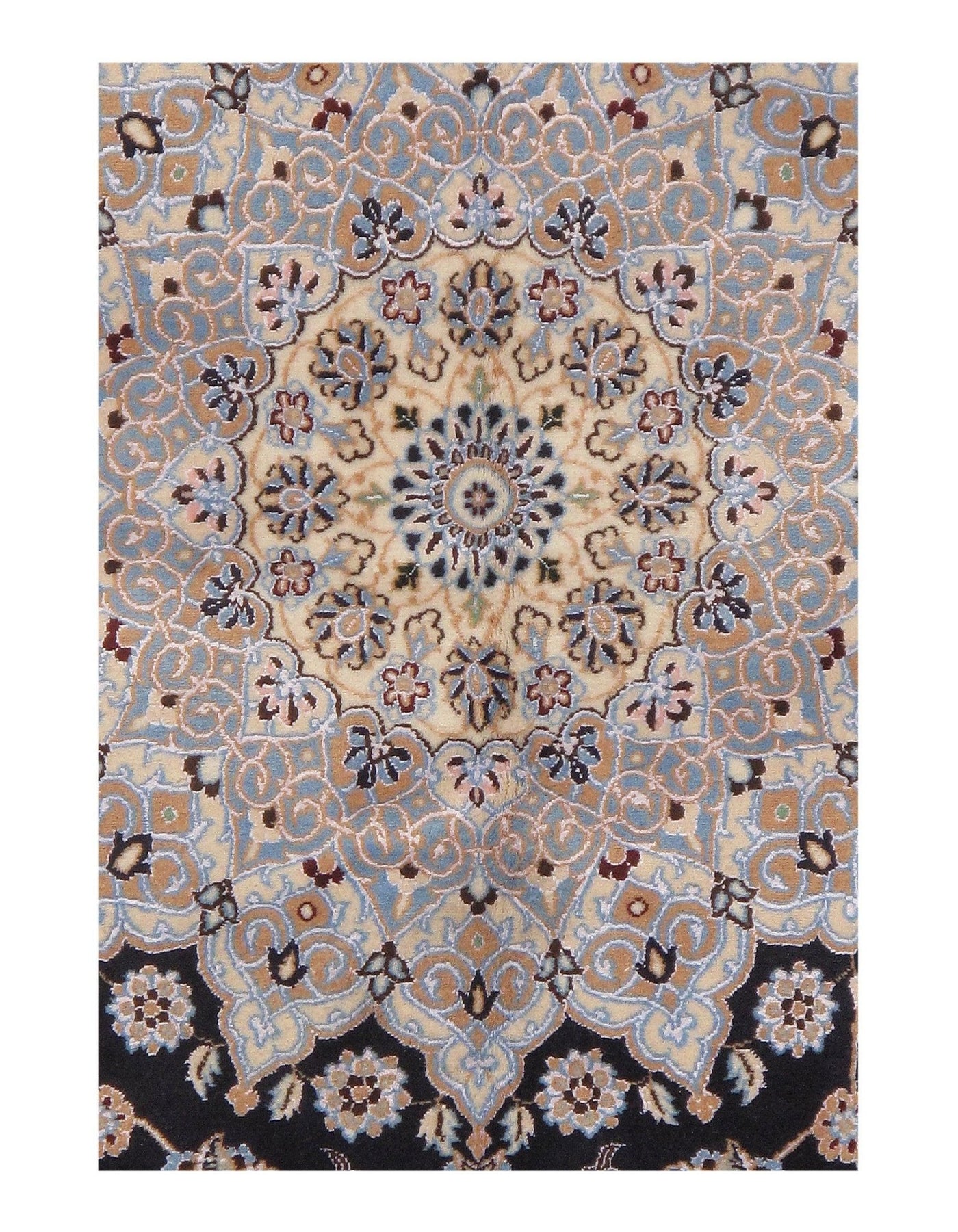 Canvello Navy Silkroad Nain Oriental Silk Rug 6 LA - 7' X 9' - Canvello