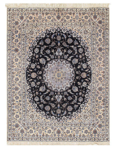 Canvello Navy Silkroad Nain Oriental Silk Rug 6 LA - 7' X 9' - Canvello