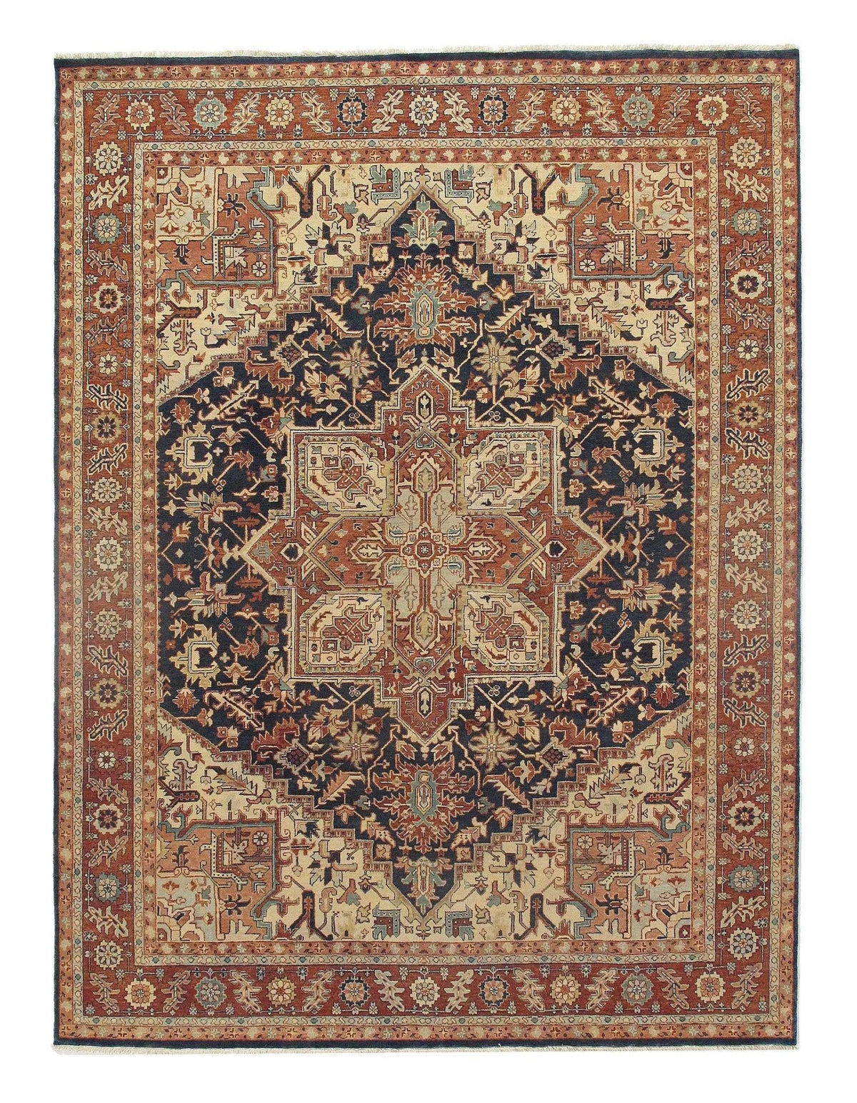 Canvello Navy Silkroad Serapi 設計地毯 - 8'8'' X 11'4''