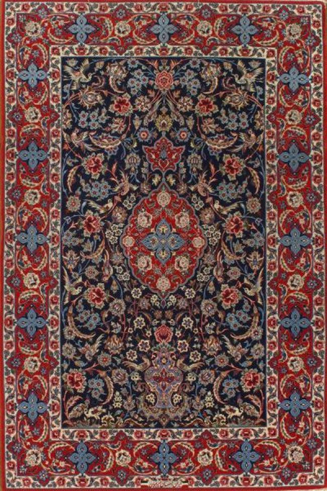 Canvello Navy Silkroad Silk & Wool Isfahan Rug - 3'8" X 5'6" - Canvello