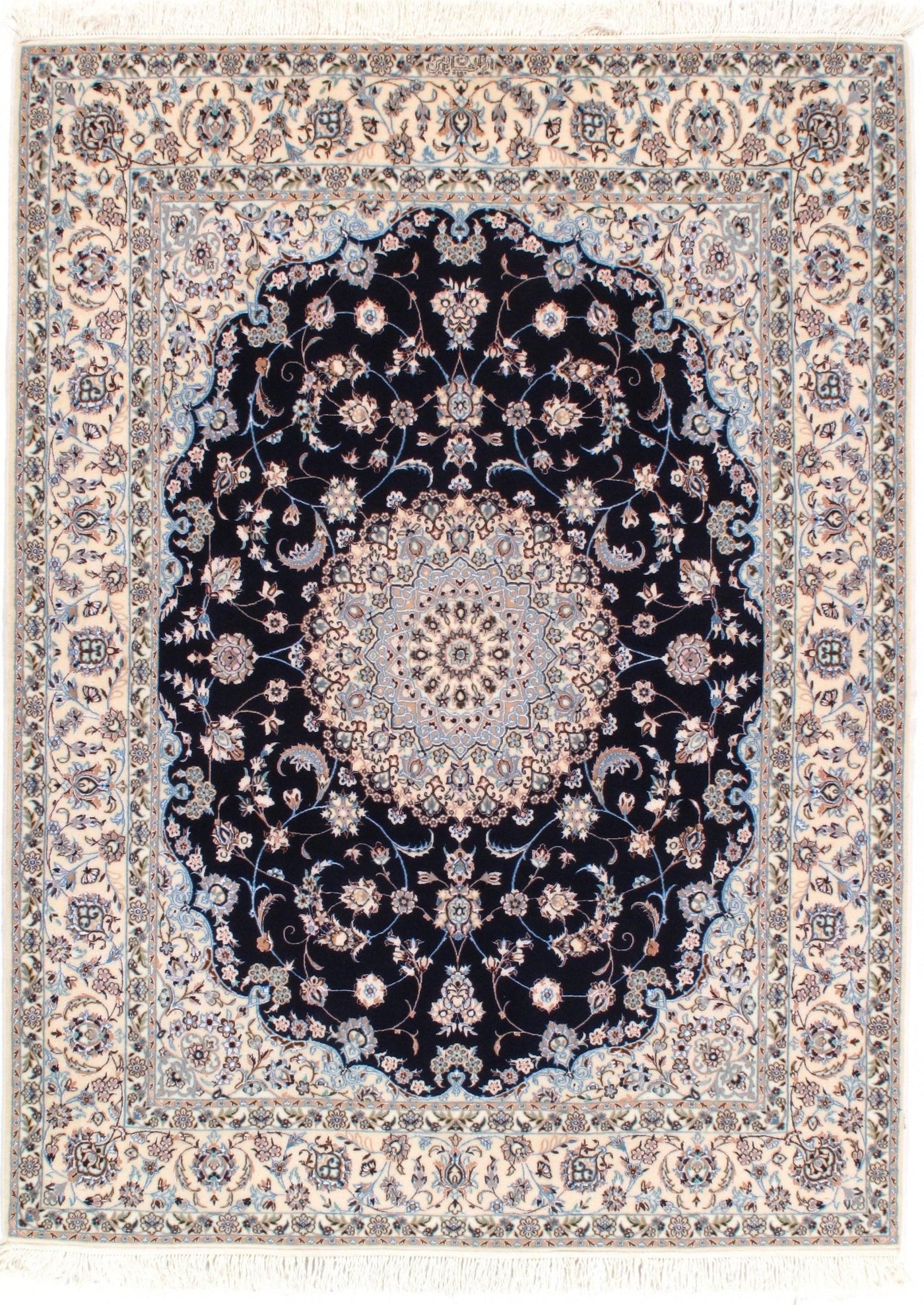 Canvello Navy Wool Nain Silk Silkroad Rugs - 5'x7' - Canvello