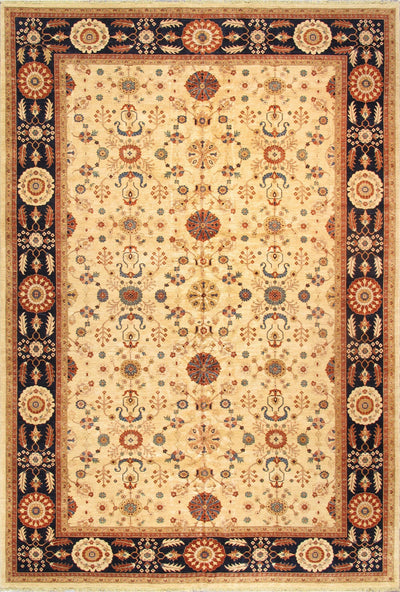 Canvello Nomad Art Sultanabad Hand-Knotted Lamb's Wool Area Rug- 12' X 17'8", Ivory/Navy
