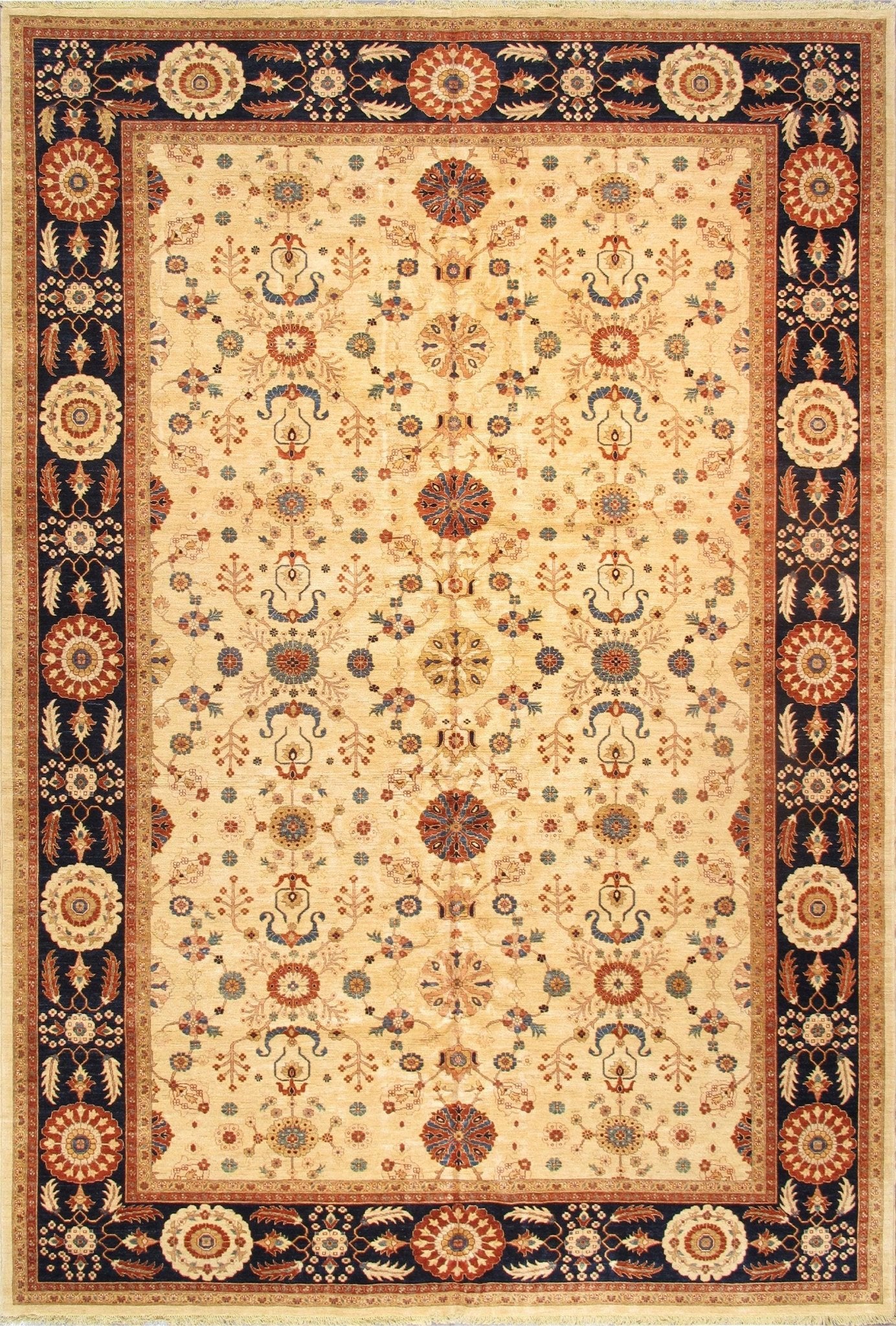 Canvello Nomad Art Sultanabad Hand - Knotted Lamb's Wool Area Rug - 12' X 17'8", Ivory/Navy - Canvello