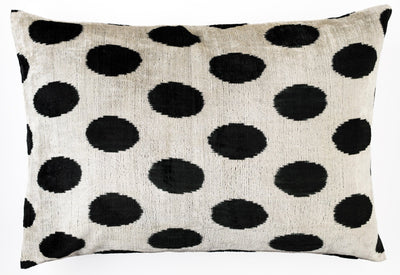 Canvello Organic Handmade Silk Velvet Pillow: 16x24 Inches with Premium Down Feather Insert - All - Natural Vegetable - Dyed Black White Polka Dot - Canvello