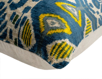 Canvello Organic Handmade Silk Velvet Pillow: 16x24 Inches with Premium Down Feather Insert - Luxury Blue Gold - Canvello