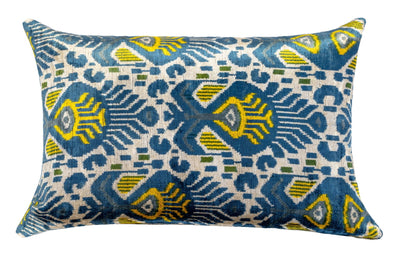 Canvello Organic Handmade Silk Velvet Pillow: 16x24 Inches with Premium Down Feather Insert - Luxury Blue Gold - Canvello