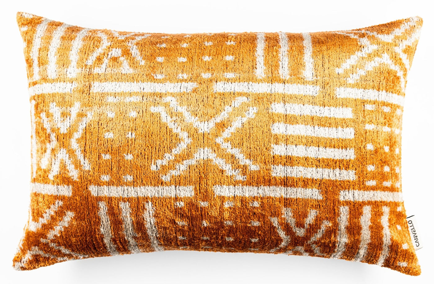 Canvello Organic Handmade Silk Velvet Pillow: 16x24 Inches with Premium Down Feather Insert - Luxury Copper Orange Geometric Floral Pattern - Canvello