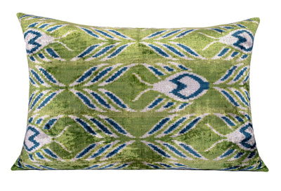 Canvello Organic Handmade Silk Velvet Pillow: 16x24 Inches with Premium Down Feather Insert - Luxury Green Blue - Canvello