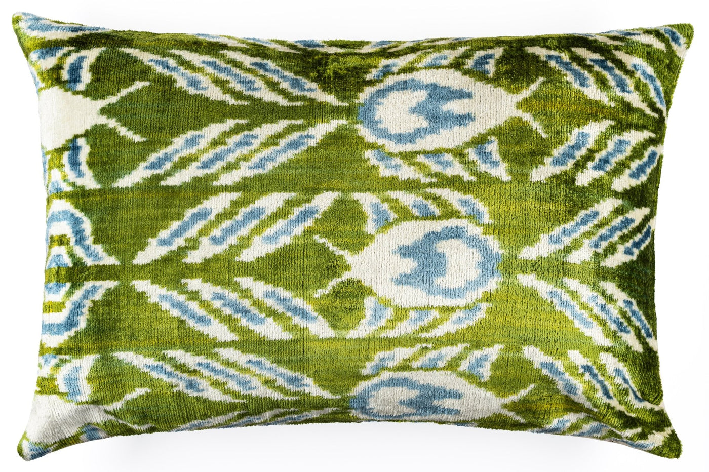 Canvello Organic Handmade Silk Velvet Pillow: 16x24 Inches with Premium Down Feather Insert - Luxury Green Geometric Floral Pattern - Canvello