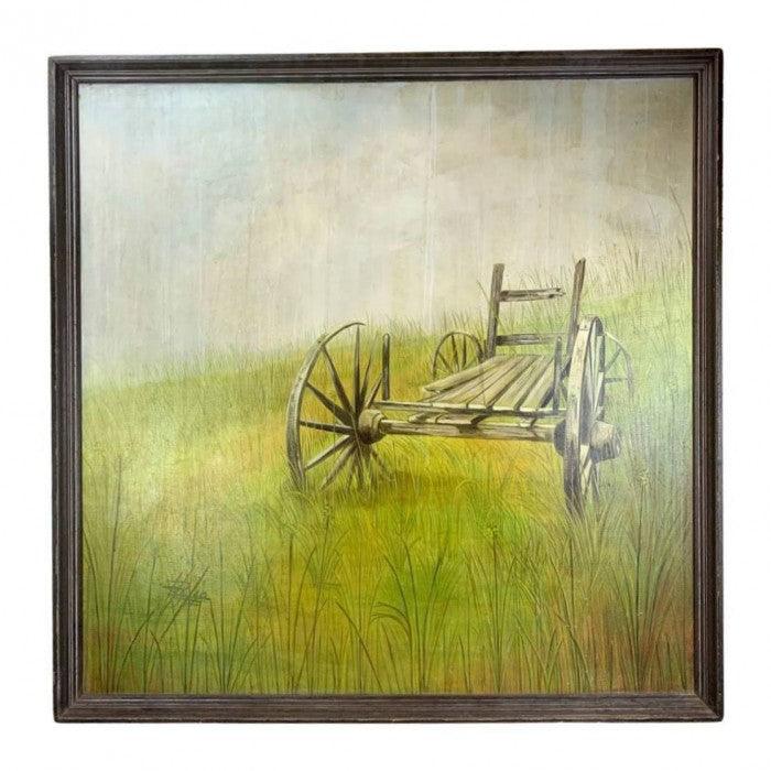 Canvello Original Oil Painting Framed Carriage Vintage Wheel Signed