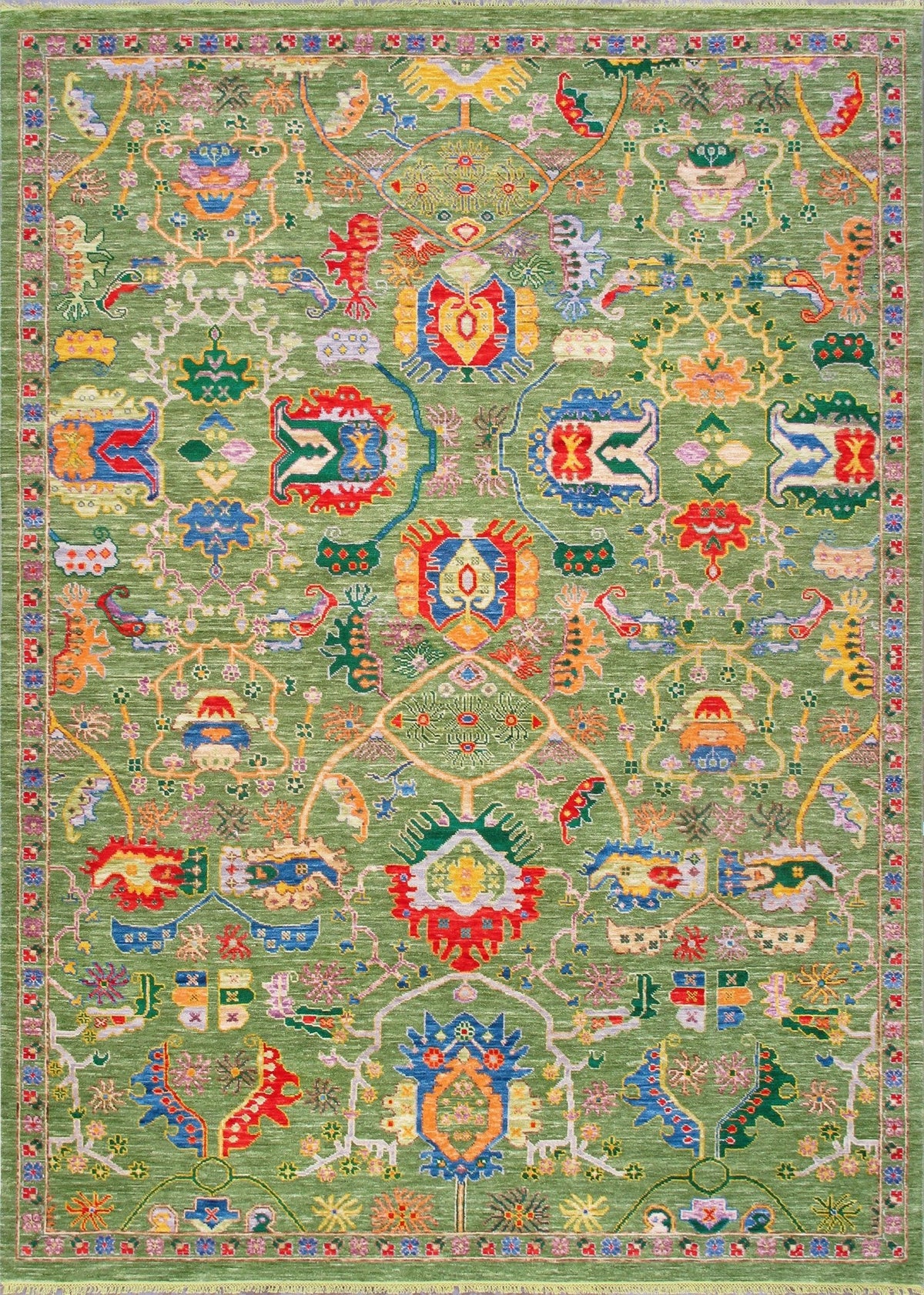 Canvello Oushak Collection Hand-Knotted Wool Green Area Rug-10'1'' X 14'