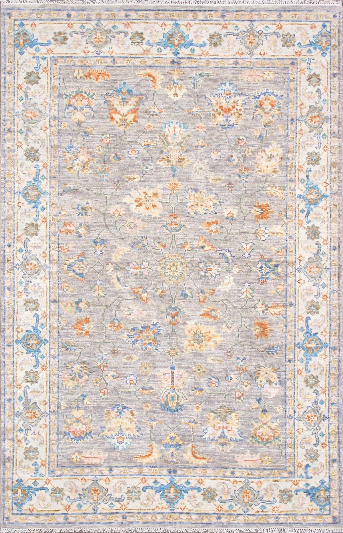 Canvello Oushak Collection Hand-Knotted Wool Grey Area Rug- 6' X 9'2''