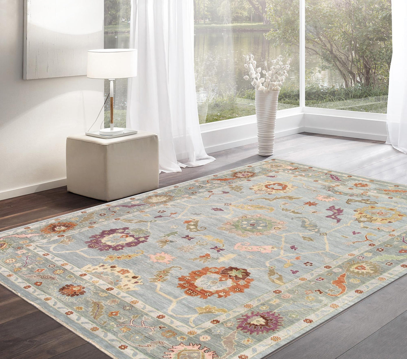 Canvello Oushak Hand-Knotted Blue Wool Area Rug- 8'10" X 11'11"