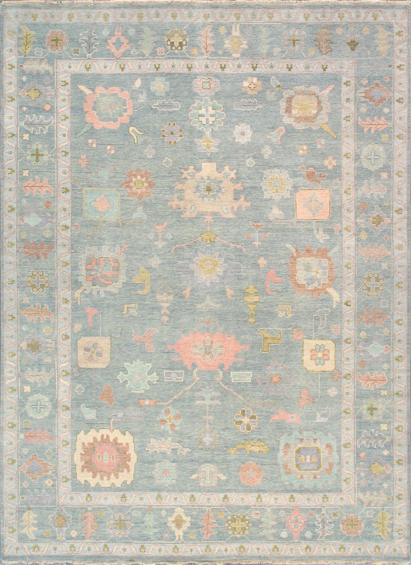 Canvello Oushak Hand-Knotted Light Blue Wool Area Rug-10'1" X 14'