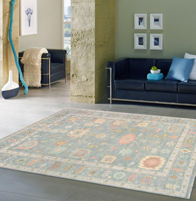 Canvello Oushak Hand-Knotted Light Blue Wool Area Rug- 6'2" X 8'11"