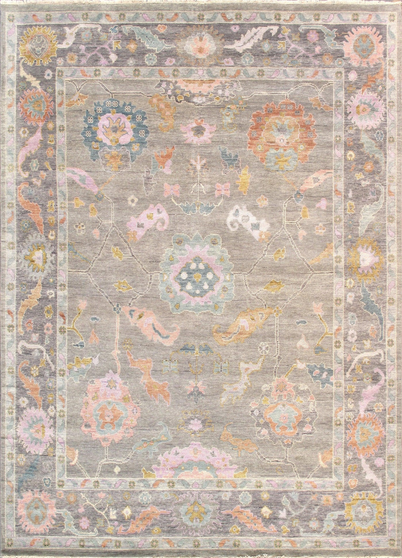 Canvello Oushak Hand-Knotted Silver Wool Area Rug- 8'9" X 11'10"