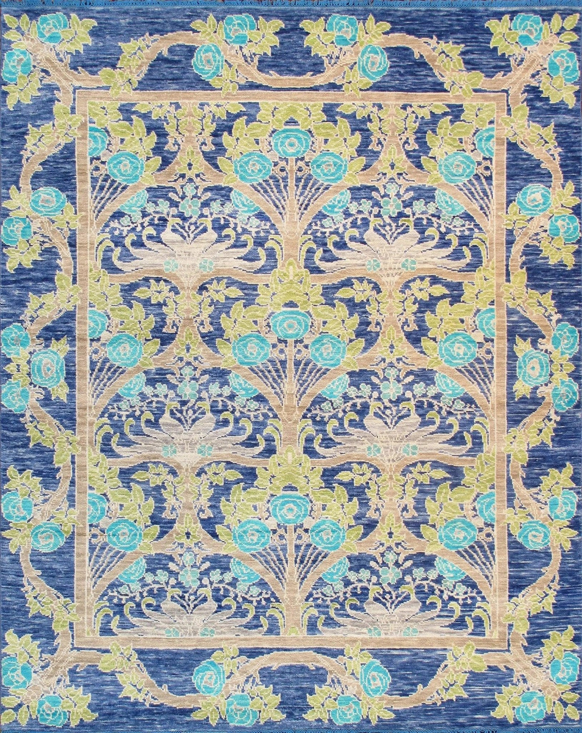 Canvello Oushak Hand-Knotted Wool Blue Area Rug-10'3" X 14'