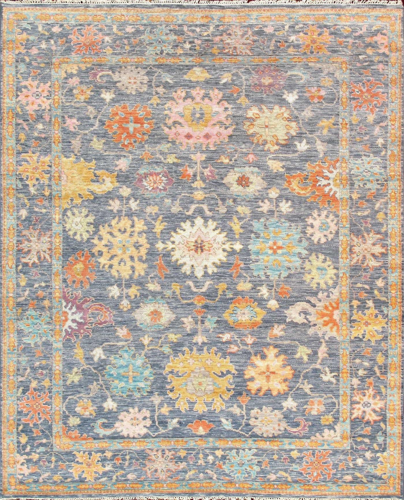 Canvello Oushak Hand-Knotted Wool Blue Area Rug- 8'3" X 10'2"