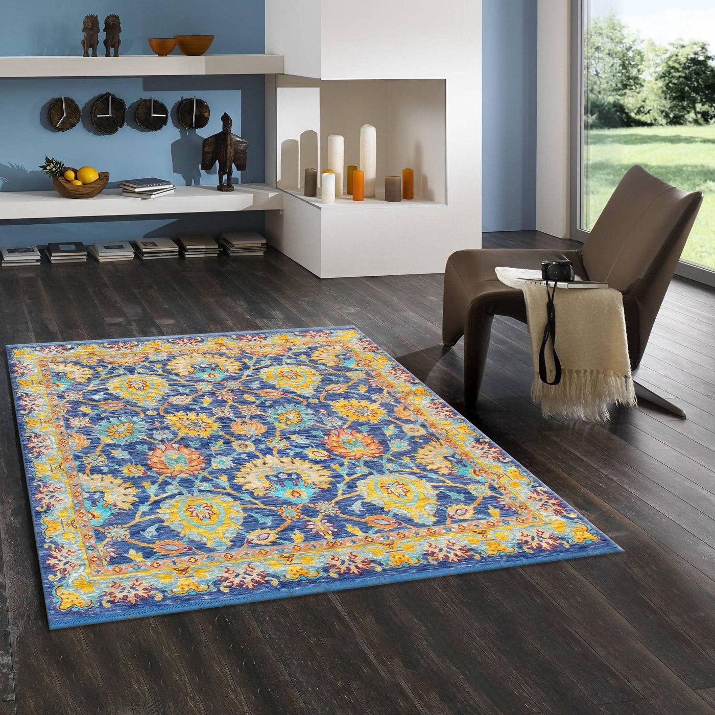 Canvello Oushak Hand-Knotted Wool Blue Area Rug- 8' X 8'