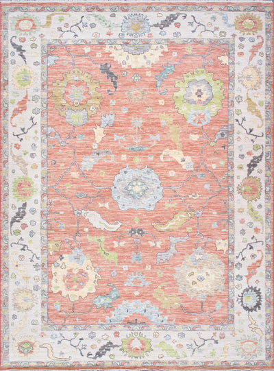 Canvello Oushak Collection Hand-Knotted Wool Coral Area Rug-10' 3" X 13'10" canvellollc