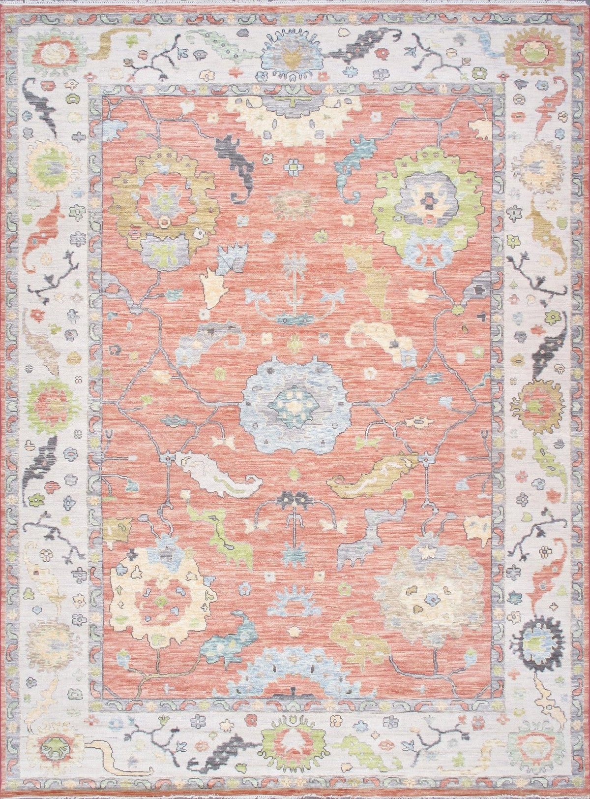 Canvello Oushak Hand-Knotted Wool Coral Area Rug-10'3" X 13'10"