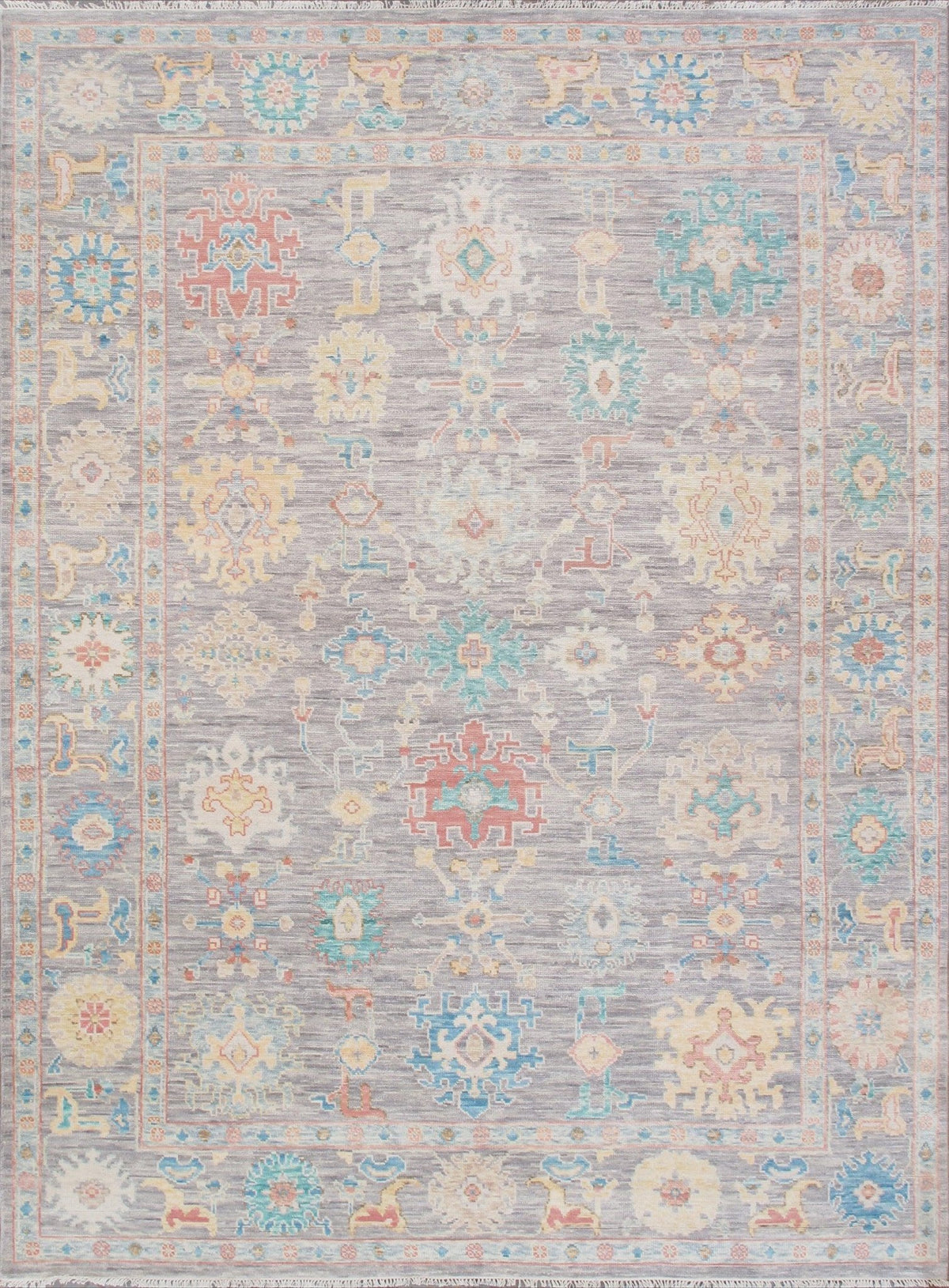 Canvello Oushak Hand-Knotted Wool Grey Area Rug- 9'1" X 12'3"