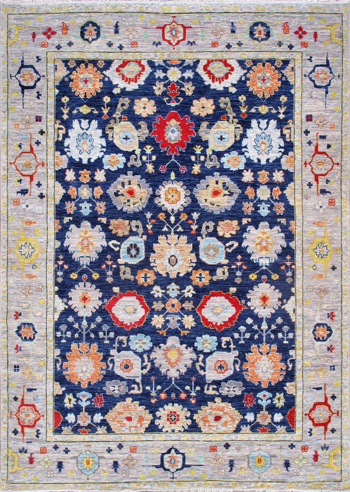 Canvello Oushak Hand-Knotted Wool Navy Area Rug- 9'11" X 14'