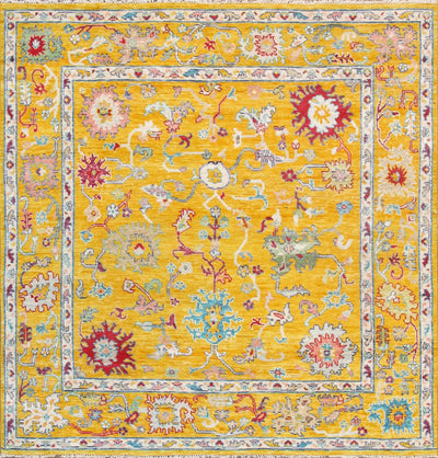 Canvello Oushak Hand-Knotted Wool Yellow Area Rug- 7'11" X 8'2"