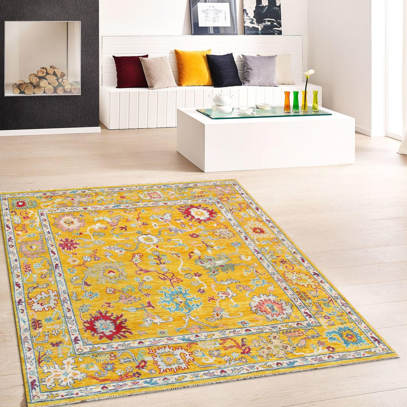 Canvello Oushak Hand - Knotted Wool Yellow Area Rug - 7'11" X 8'2" - Canvello