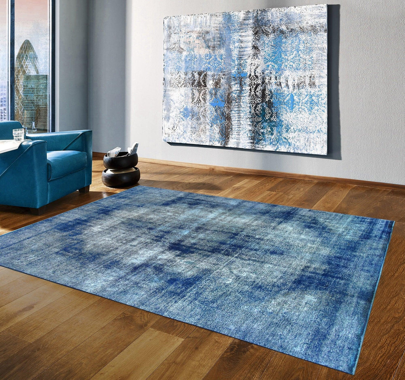 Canvello Overdyed Blue Area Rugs For Living Room - 9'8" X 12'10"