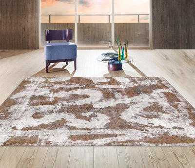 Canvello Overdyed Hand-Knotted Brown Beige Rug - 9'9" X 9'10"