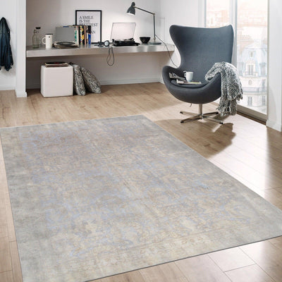 Canvello Overdyed Wool Area Blue Gold Rug - 8'3" X 11'