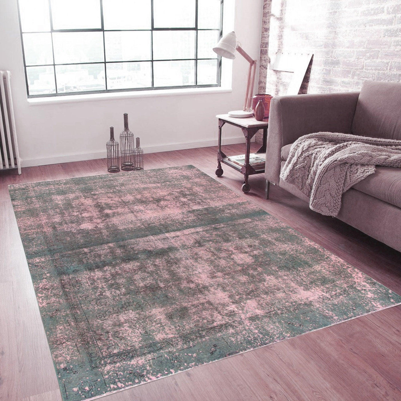 Canvello Overdyed Wool Pink And Green Rug - 8'10" X 11'6"