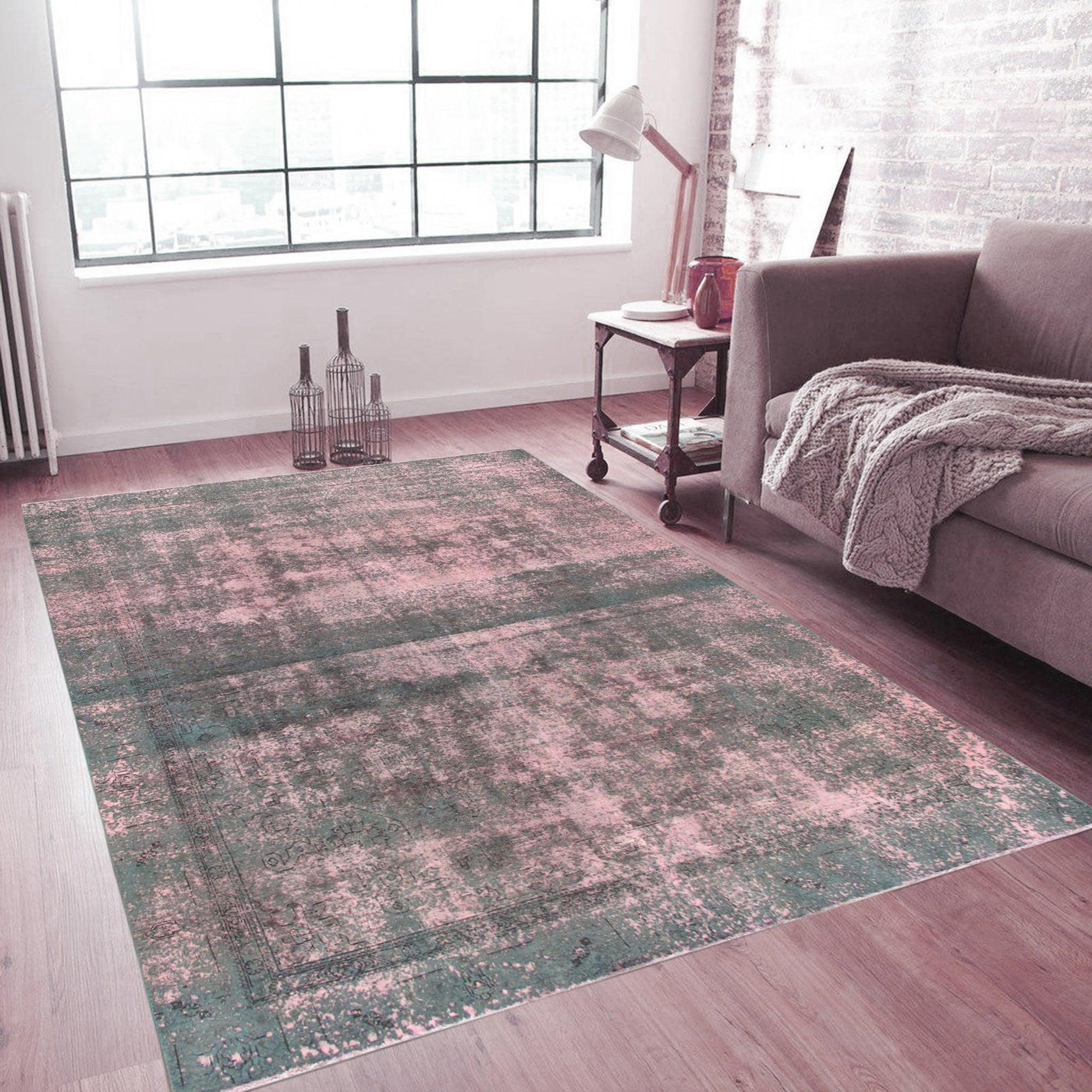 Canvello Overdyed Wool Pink And Green Rug - 8'10" X 11'6" - Canvello