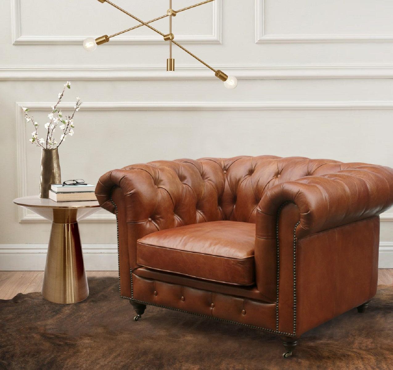 Canvello Paris Club Chester Bay Tufted Chair, Brown - Canvello