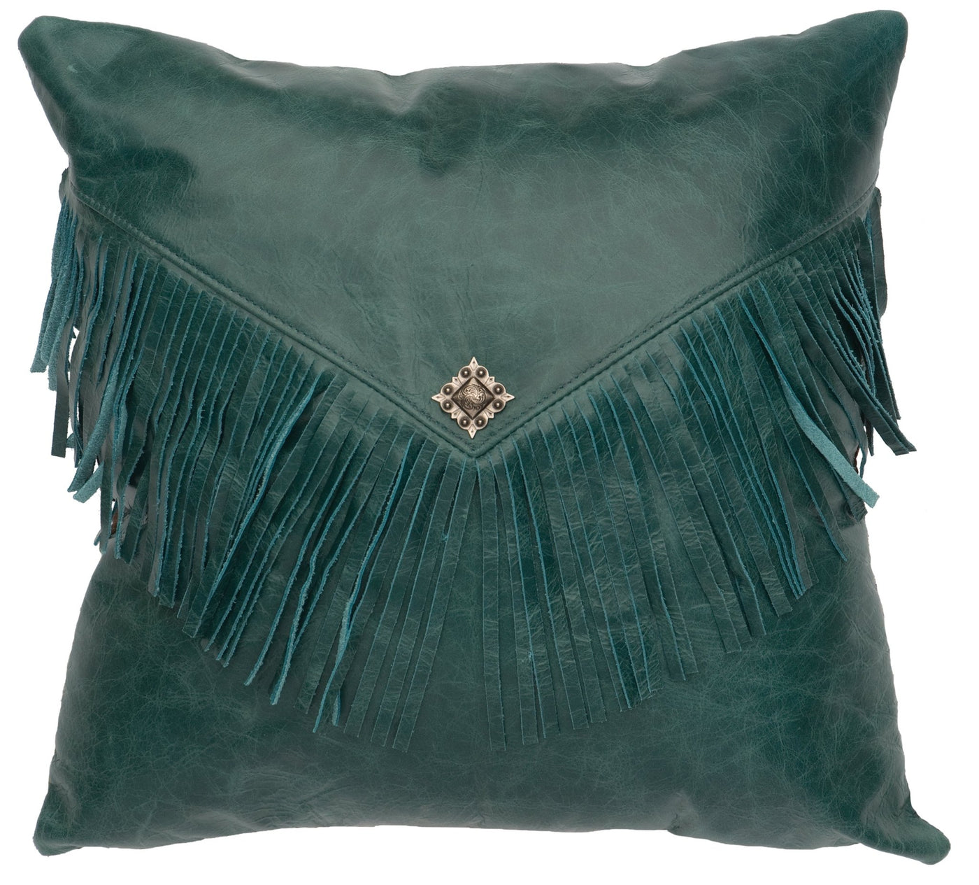 Canvello Peacock Leather Pillow - Fabric Back - 16" x 16" - Canvello